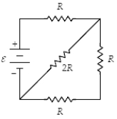 <strong>At what rate is thermal energy being generated in the 2R-resistor when \varepsilon = 12 V and R = 3.0 \Omega ? </strong> A)12 W B)24 W C)6.0 W D)3.0 W E)1.5 W
