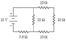 <strong>What is the magnitude of the potential difference across the 20- \Omega resistor? </strong> A)3.2 V B)7.8 V C)11 V D)5.0 V E)8.6 V