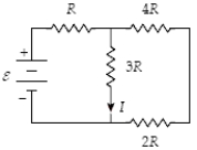 <strong>Determine R when I = 0.20 A and \varepsilon = 18 V. </strong> A)50 \Omega B)8.0 \Omega C)10 \Omega D)20 \Omega E)30 \Omega