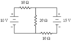 <strong>What is the magnitude of the current in the 20- \Omega resistor? </strong> A)0.75 A B)0.00 A C)0.25 A D)0.50 A E)1.00 A