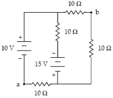 <strong>Determine the potential difference Va - Vb shown in the circuit below. </strong> A)(-5.0 V) B)+5.0 V C)(-10 V) D)+10 V E)0 V