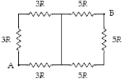 <strong>What is the equivalent resistance between points A and B in the figure when R = 18 \Omega ? </strong> A)48 \Omega B)64 \Omega C)80 \Omega D)96 \Omega E)110 \Omega