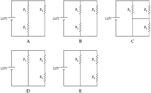<strong>Which two circuits are exactly equivalent? </strong> A)A and B B)B and C C)C and D D)D and E E)B and E