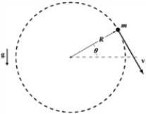 <strong>An object attached to the end of a string swings in a vertical circle (R = 1.2 m), as shown. At an instant when θ = 30°, the speed of the object is 5.1 m/s and the tension in the string has a magnitude of 20 N. What is the mass of the object? </strong> A)2.0 kg B)1.5 kg C)1.8 kg D)1.2 kg E)0.80 kg