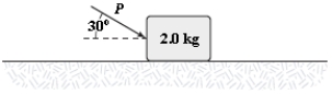 <strong>A 2.0-kg block slides on a rough horizontal surface. A force (P = 6.0 N) is applied to the block as shown. The magnitude of the block's acceleration is 1.2 m/s<sup>2</sup>. What is the magnitude of the force of friction acting on the block? </strong> A)2.0 N B)1.4 N C)1.6 N D)2.8 N E)3.4 N