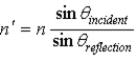 <strong>A light ray is partially reflected and partially refracted at a boundary between two media, the upper one having index of refraction n, the lower one having index of refraction n', as shown in the figure. The reflected ray is perpendicular to the refracted ray when </strong> A) . B) . C) . D) . E) .