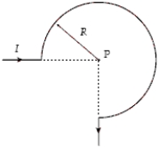 <strong>The segment of wire (total length including portions of incoming and outgoing wire = 6R) is formed into the shape shown and carries a current I. What is the magnitude of the resulting magnetic field at the point P? </strong> A) B) C) D) E)