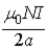 <strong>We find that 2N current loops are coplanar and coaxial. The first has radius a and current I. The second has radius 2a and current 2I, and the pattern is repeated up to the Nth, which has radius Na and current NI. The current in the loops alternates in direction from loop to loop as seen from above. Thus the current in the first loop is counterclockwise, in the next clockwise, up to the last loop where it is again clockwise. The magnitude of the magnetic field at the center of the loops is</strong> A)0. B) . C) . D) . E) .