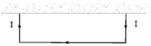 A wire (mass = 50 g, length = 40 cm) is suspended horizontally by two vertical wires which conduct a current I = 8.0 A, as shown in the figure. The magnetic field in the region is into the paper and has a magnitude of 60 mT. What is the tension in either wire?  