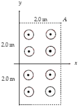 The boundary shown is that of a uniform magnetic field directed in the positive z direction. An electron enters the magnetic field with a velocity pointing along the x axis and exits 0.63 μs later at point A. What is the magnitude of the magnetic field?