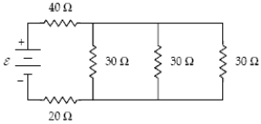 <strong>At what rate is thermal energy generated in the 20-Ω resistor when ε = 20 V? </strong> A)6.5 W B)1.6 W C)15 W D)26 W E)5.7 W