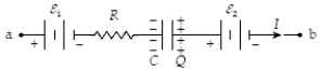 <strong>If R = 3.0 kΩ, C = 6.0 nF, ε 1 = 10.0 V, Q = 18 nC, ε 2 = 6.0 V, and I = 5.0 mA, what is the potential difference Vb − Va? </strong> A)−13 V B)+28 V C)+13 V D)−28 V E)+2.0 V