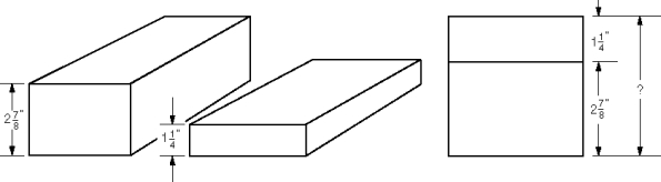 For the remaining questions, reduce all fractions to their simplest forms. Convert all improper fractions to mixed numbers. Provide answers in the following format: Fraction: 3/4 Mixed number: 1 5/8 If you stack two each of these steel bars, what is the height of the stack, in inches?