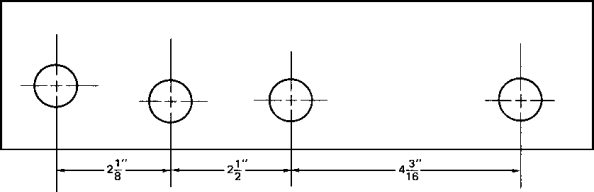 What is the center distance between the first and third holes, in inches?
