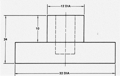 A flat-bottomed hole is milled in this retainer cap. The hole is 7 cm in diameter and 20 cm deep. What is the volume of the cap, in cubic centimeters, after the milling operation? Express the answer to the nearest thousandth.