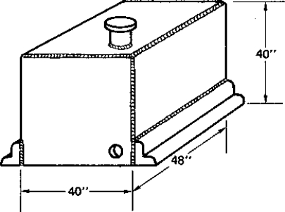 Figure 29-1 What is the volume of the container in the figure, in gallons? All dimensions are outside measurements, and the plate is 1/8 thick. Carry the answer to two decimal places. Tip: There are in 1 gallon.