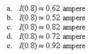 The current I (in amperes) when 100 volts is applied to a circuit is given by   , where   is the time (in seconds) after the voltage is applied. Approximate the current at   second after the voltage is applied. Round your answer to two decimal places.  <div style=padding-top: 35px> 