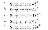 Find the supplement of the following angle.    <div style=padding-top: 35px> 