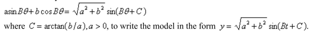 A weight is attached to a spring suspended vertically from a ceiling. When a driving force is applied to the system, the weight moves vertically from its equilibrium position, and this Motion is modeled by where is the distance from equilibrium (in feet) and is the time (in seconds). Use the identity