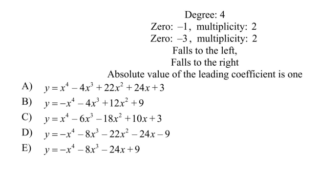 Find a polynomial function with following characteristics.