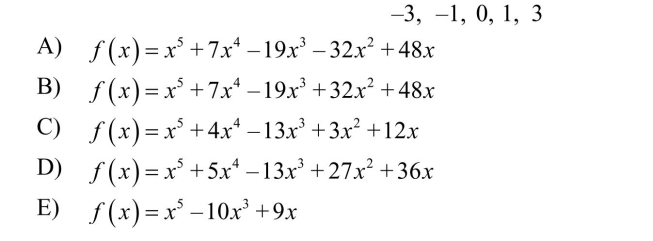 Find a fifth degree polynomial function of the lowest degree that has the zeros below and whose leading coefficient is one.