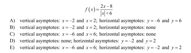 Identify any horizontal and vertical asymptotes of the function below.