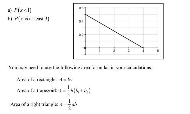 The density curve for a continuous random variable is shown below. Use this curve to find the following probabilities: