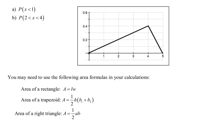 The density curve for a continuous random variable is shown below. Use this curve to find the following probabilities: