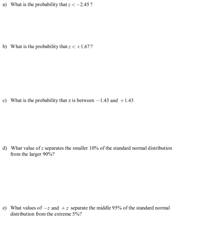 For a variable z that has a standard normal distribution,