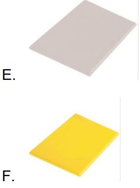<strong>Which of the following coloured chopping boards is used to prepare raw meat, when a colour- coded system is in operation within the workplace?</strong> A) B) C) D)