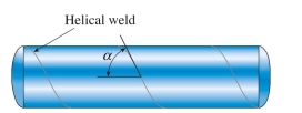 A cylindrical tank is assembled by welding steel sections in a helical pattern with angle 50°. Tank diameter is 1.