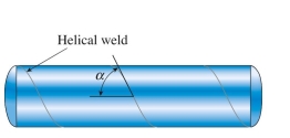 A cylindrical tank is assembled by welding steel sections in a helical pattern with angle 50°. Tank diameter is 1.6 m, thickness is 20 mm, and internal pressure is 2.75 MPa. Modulus 210 GPa and Poisson's Ratio ν 5 0.28. The normal stress acting perpendicular to the weld is approximately: