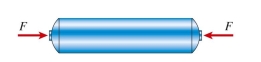 A thin-walled cylindrical tank, under internal pressure p, is compressed by a force F 5 75 kN. Cylinder diameter is 90 and wall thickness 5.5 mm. Allowable normal stress is 110 MPa and allowable shear stress is 60 MPa. The maximum allowable internal pressure is approximately: