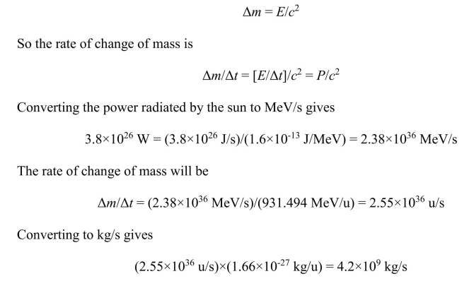 The change in mass is given by Einstein's relation as