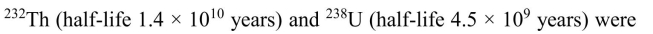 If present in equal amounts when the earth was formed, calculate their relative abundance at present. Note: The age of the earth is 4.54 billion years.
