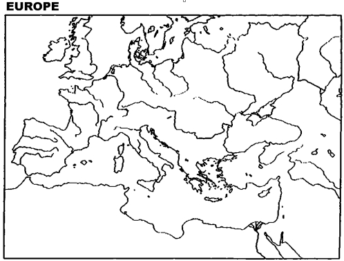 Instructions: Please use this outline map of Europe to answer the question(s) -Draw in the border of the Holy Roman Empire in 1618.Indicate the spot where the Thirty Years' War began.Indicate two foreign powers that intervened in the Thirty Years' War.