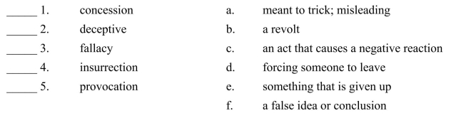 Fill in the letter of the definition that matches best. Use each letter only once.