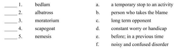 Fill in the letter of the definition that matches best. Use each letter only once.