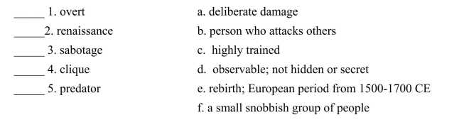 Fill in the letter of the definition that matches best. Use each letter only once.