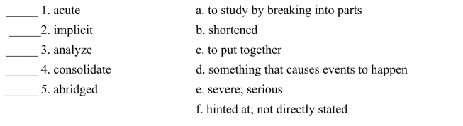 Fill in the letter of the definition that matches best. Use each letter only once.