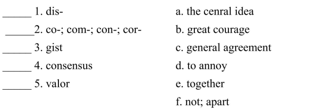 Fill in the letter of the definition that matches best. Use each letter only once.