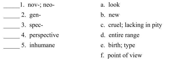 Fill in the letter of the definition that matches best. Use each letter only once.