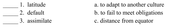 Fill in the letter of the definition that matches best. Use each letter only once.