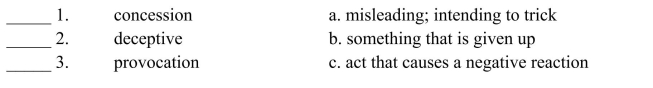 Fill in the letter of the definition that matches best. Use each letter only once.