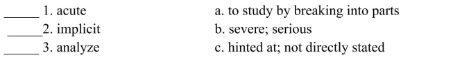 Fill in the letter of the definition that matches best. Use each letter only once.