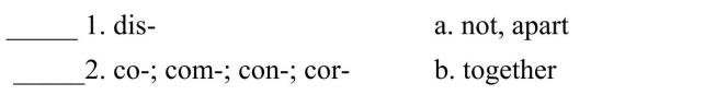 Fill in the letter of the definition that matches best. Use each letter only once.