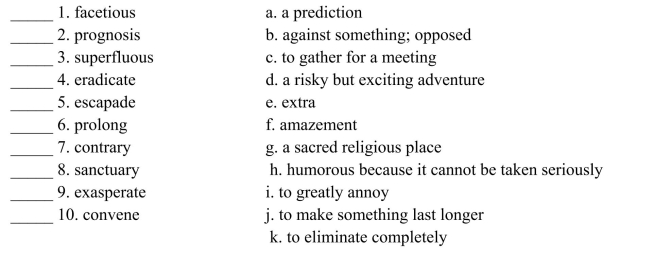 Fill in the letter of the definition that matches best. Use each letter only once.