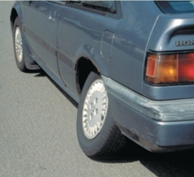 <strong>This vehicle has excessive ________. </strong> A)Rear caster B)Rear toe-in C)Rear camber D)Rear toe-out