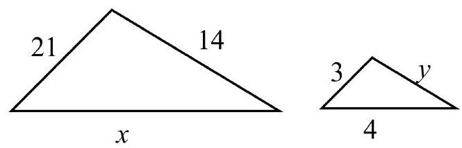 <strong>Find the missing lengths in the pair of similar triangles. </strong> A) x=28, y=3 B) x=35, y=2 C) x=28, y=4 D) x=28, y=2