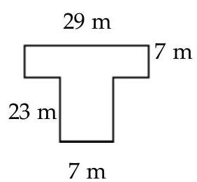 Solve. -Vinyl sheet flooring is to be installed in an area shaped as shown. If the vinyl flooring costs \$ 3 for each square meter, how much will it cost to cover the area?
